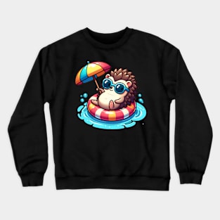 Hedgehog having fun in the pool Crewneck Sweatshirt